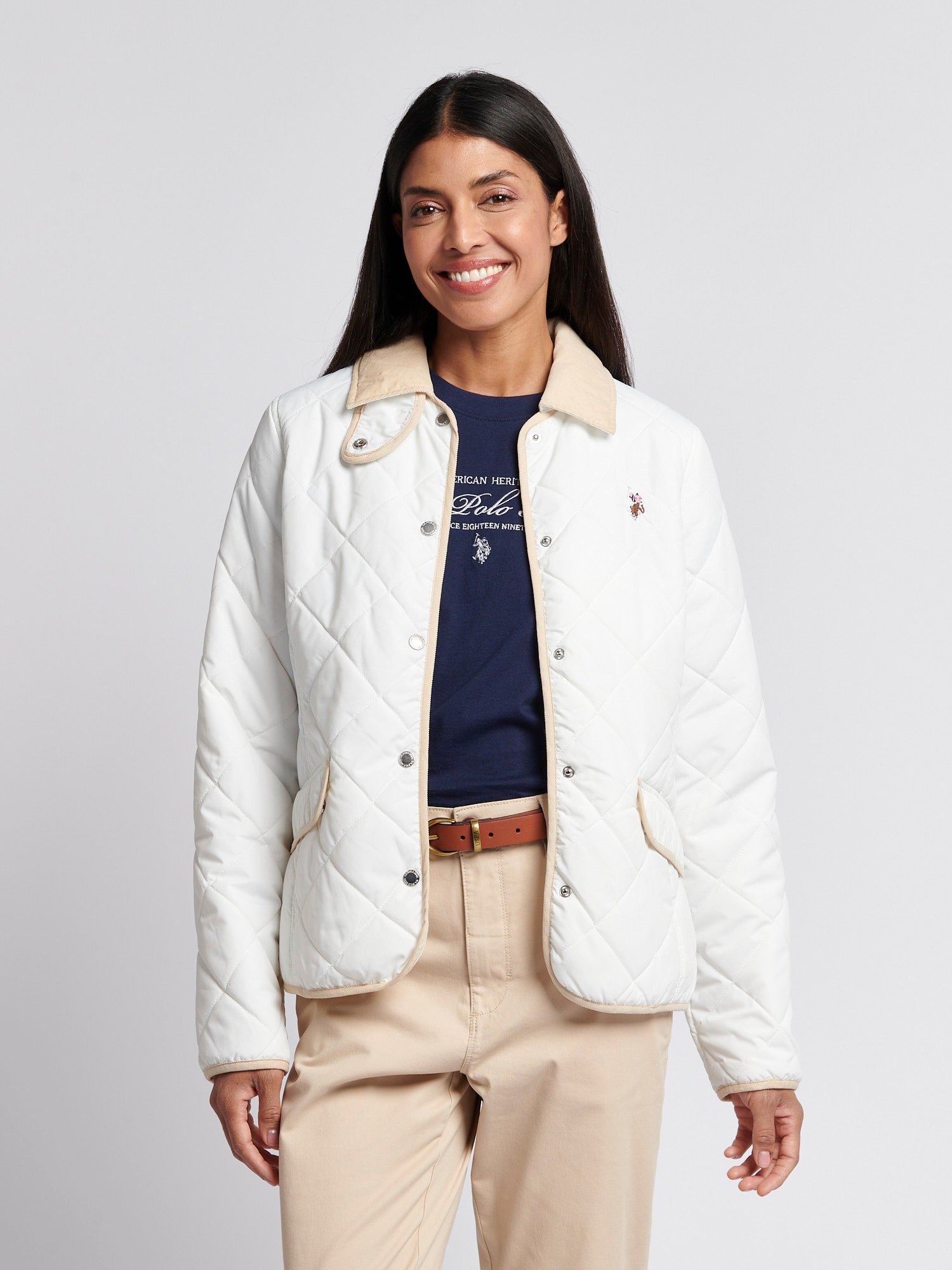 Womens Quilted Collared Jacket in Marshmallow