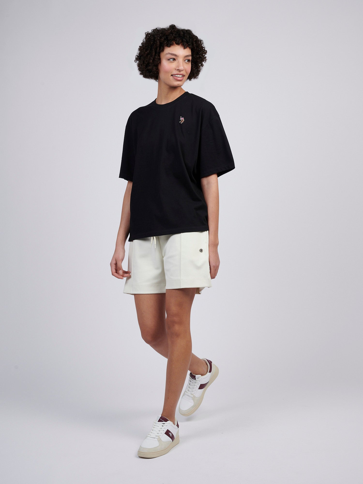 Womens Pintuck Tipped Sweat Shorts in Marshmallow
