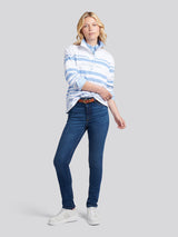 Womens Premium Graphic Stripe Funnel Neck Top in Vista Blue