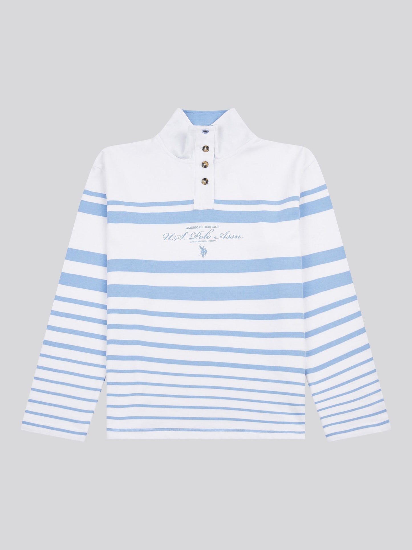 Womens Premium Graphic Stripe Funnel Neck Top in Vista Blue