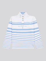 Womens Premium Graphic Stripe Funnel Neck Top in Vista Blue