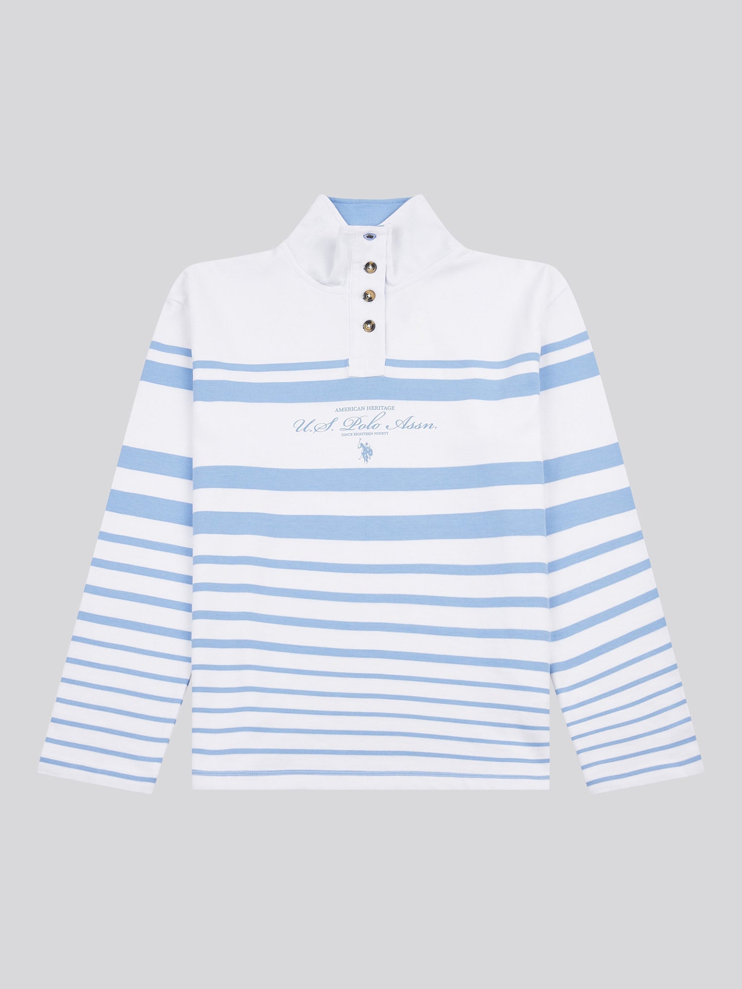 Womens Premium Graphic Stripe Funnel Neck Top in Vista Blue