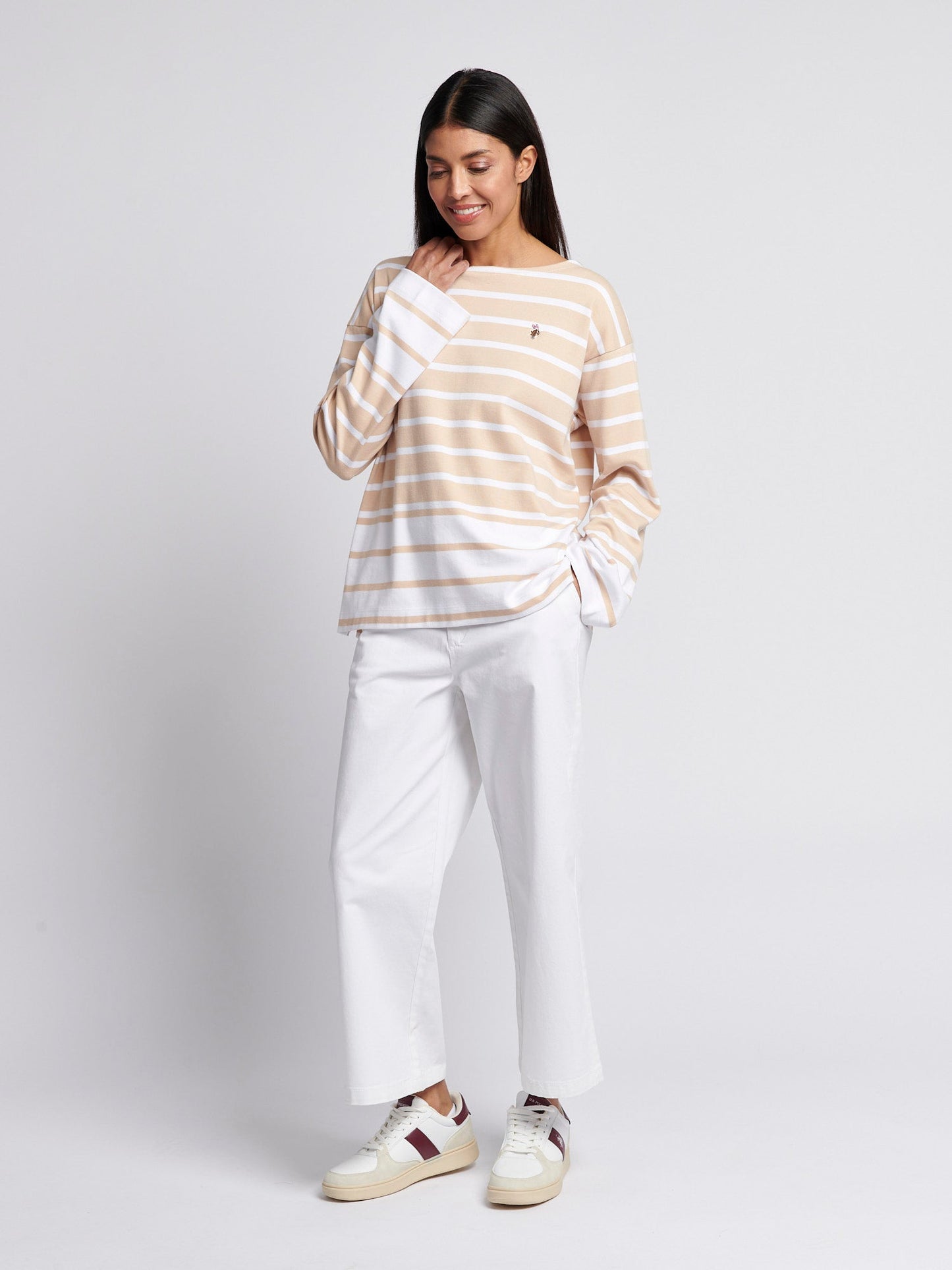Womens Block Stripe Long Sleeve T-Shirt in Smoke Gray