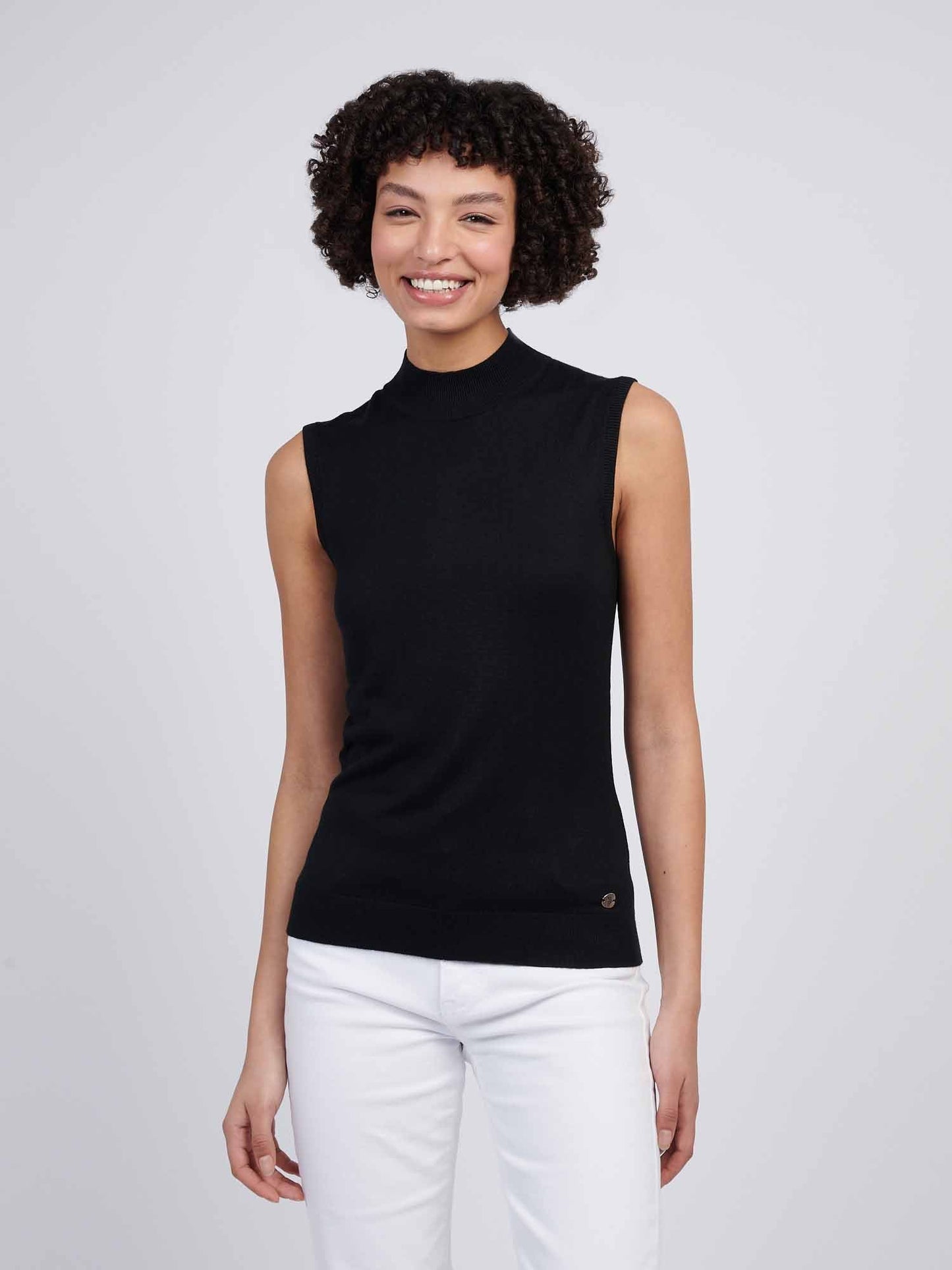 Womens Mock Neck Sleeveless Knit Black