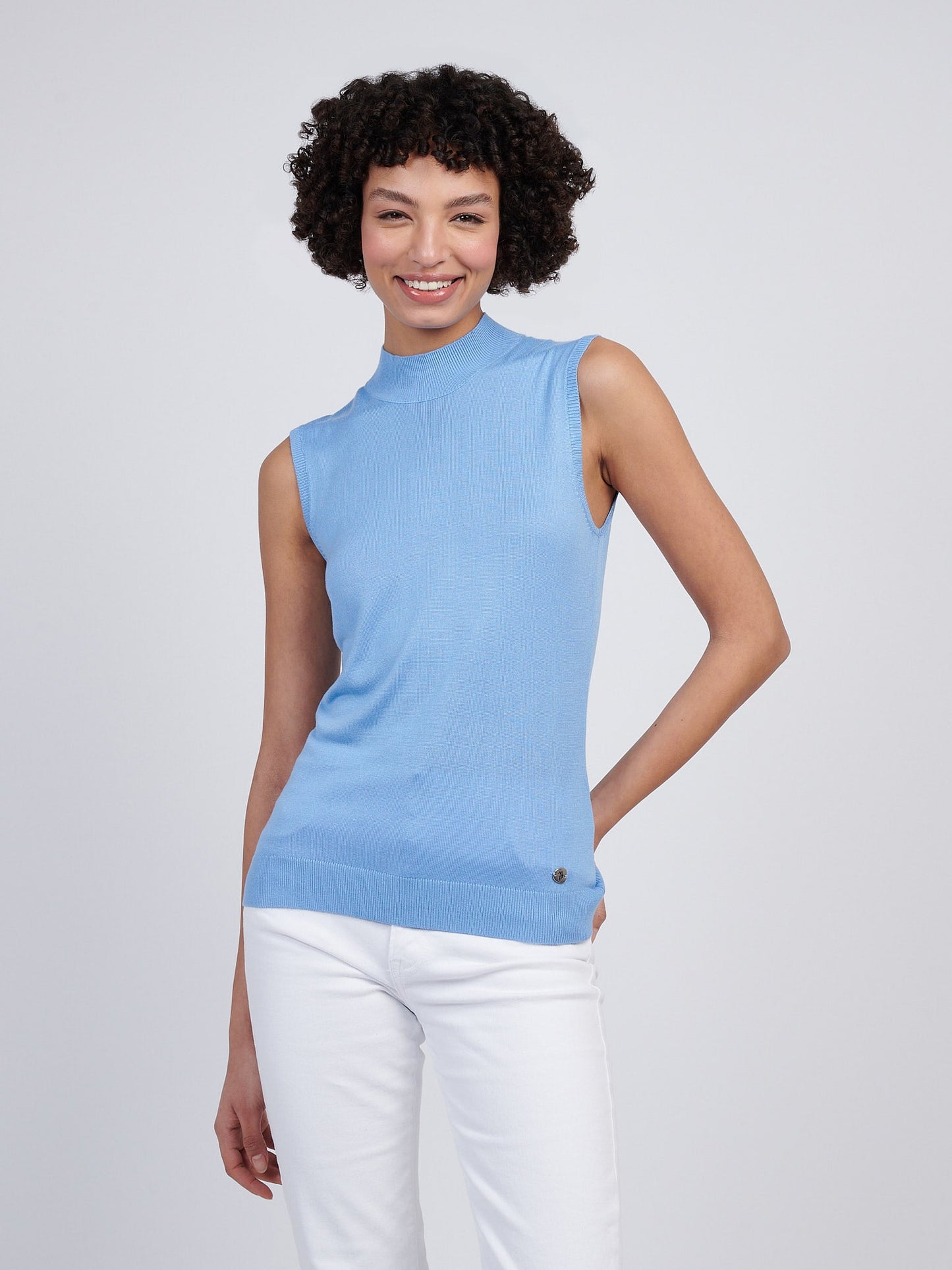 Womens Mock Neck Sleeveless Knit Vista Blue