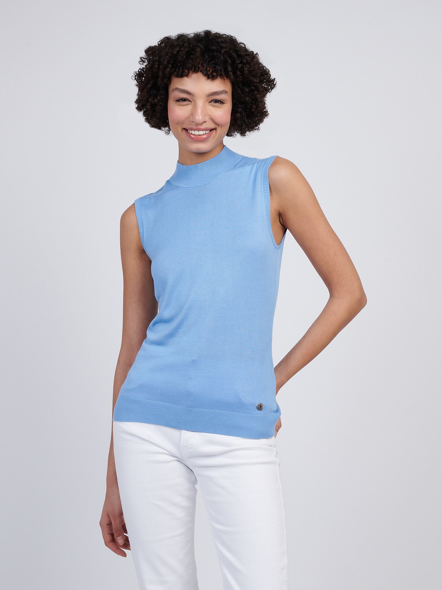 Womens Mock Neck Sleeveless Knit Vista Blue
