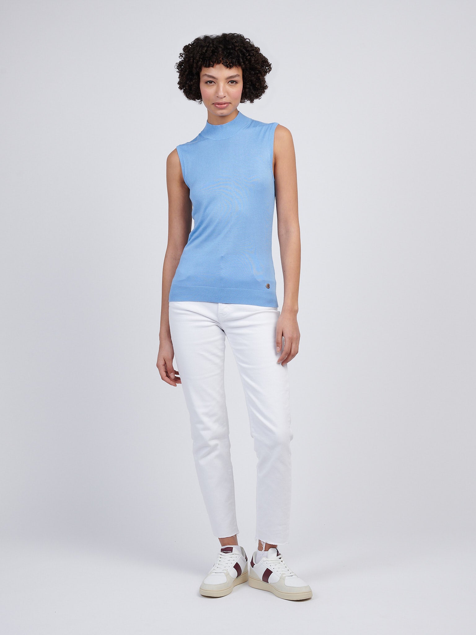 Womens Mock Neck Sleeveless Knit Vista Blue