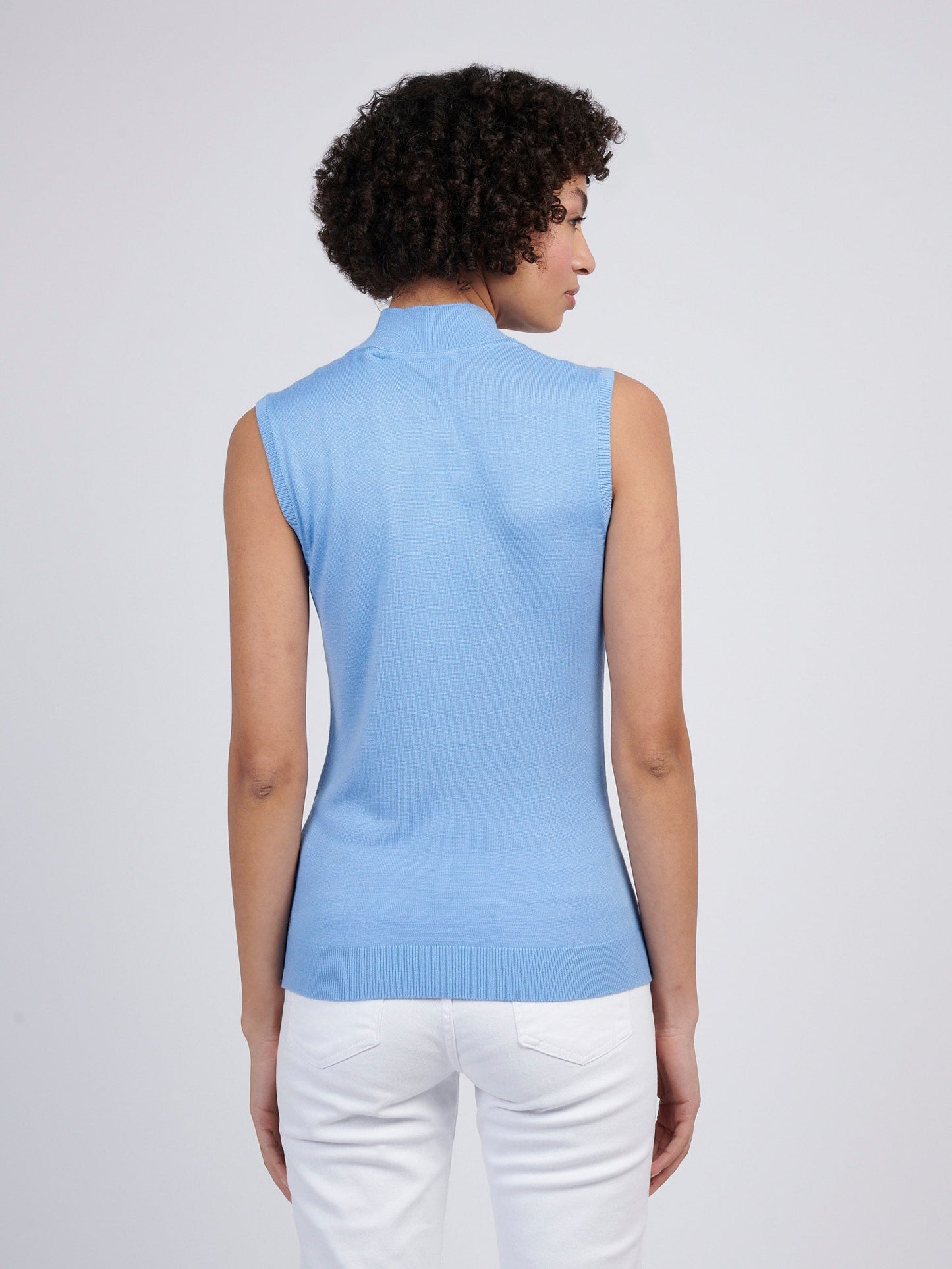 Womens Mock Neck Sleeveless Knit Vista Blue
