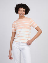 Womens Colour Block Stripe Short Sleeve Jumper in Peach Nectar