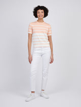 Womens Colour Block Stripe Short Sleeve Jumper in Peach Nectar