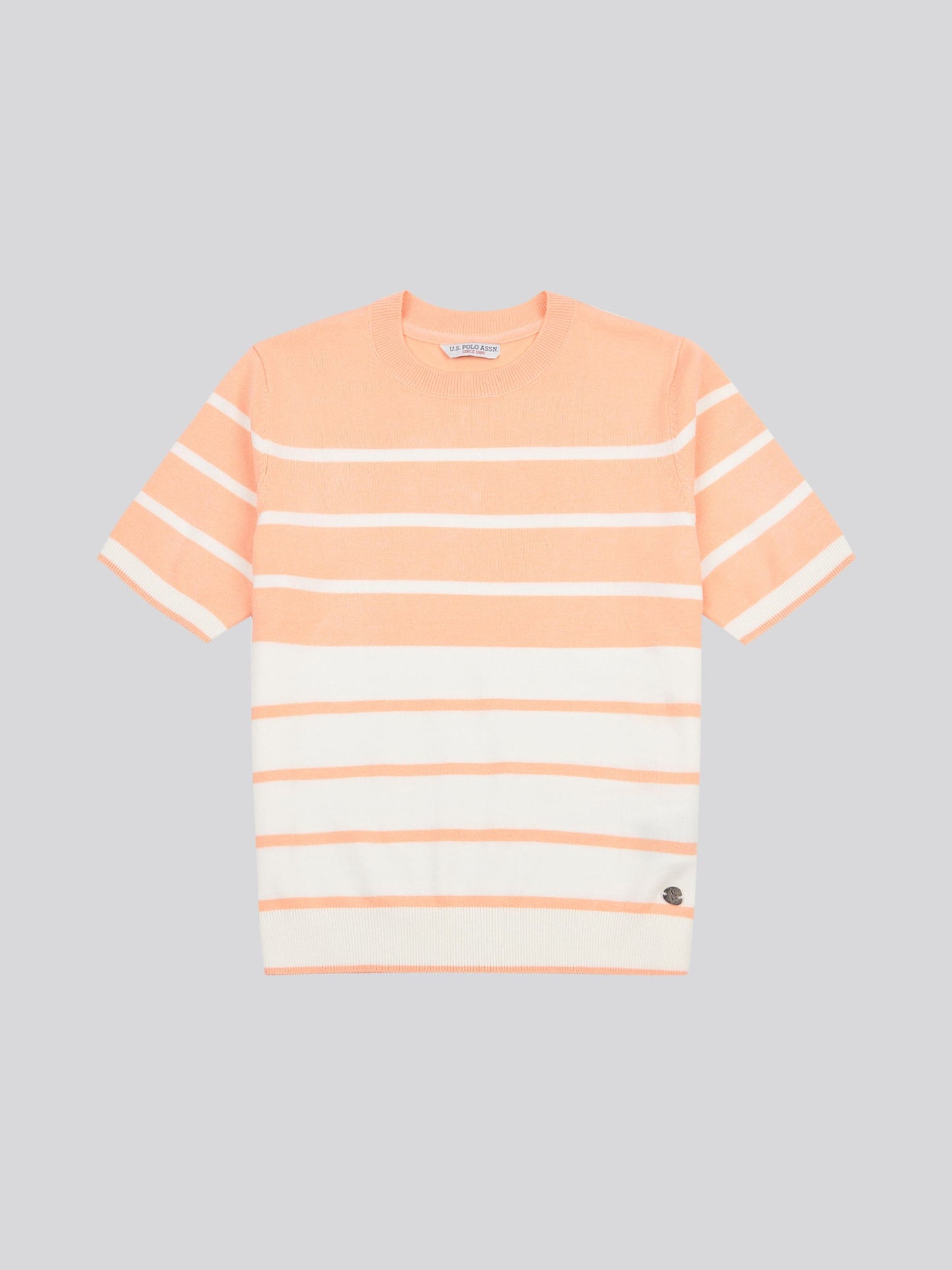 Womens Colour Block Stripe Short Sleeve Jumper in Peach Nectar