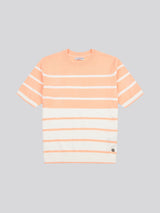 Womens Colour Block Stripe Short Sleeve Jumper in Peach Nectar