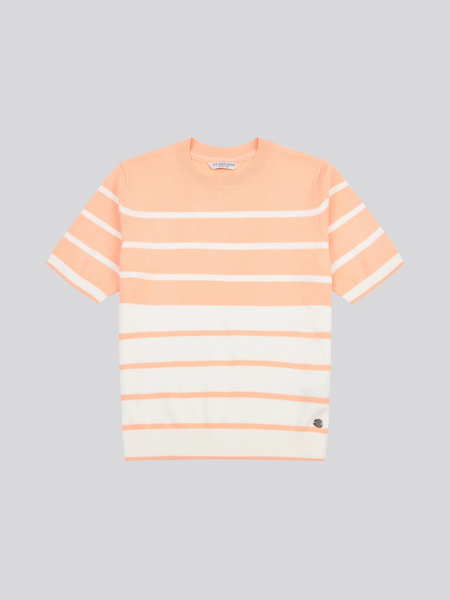 Womens Colour Block Stripe Short Sleeve Jumper in Peach Nectar