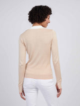 Womens Open Neck Long Sleeve Knit Polo in Smoke Gray