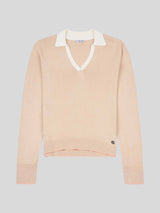 Womens Open Neck Long Sleeve Knit Polo in Smoke Gray