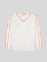 Womens Open Knit Cable Cricket Jumper in Marshmallow