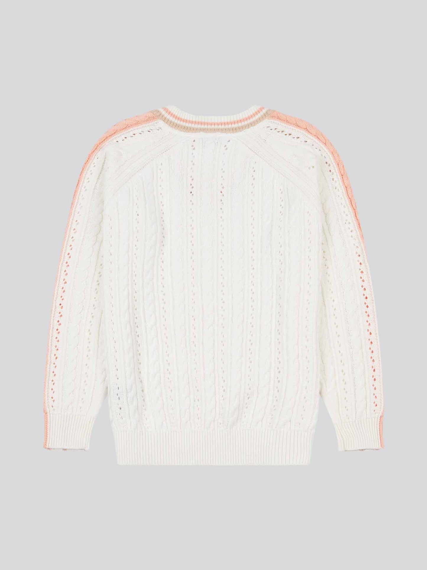 Womens Open Knit Cable Cricket Jumper in Marshmallow