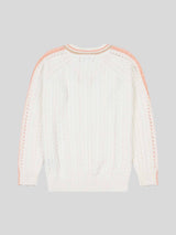 Womens Open Knit Cable Cricket Jumper in Marshmallow