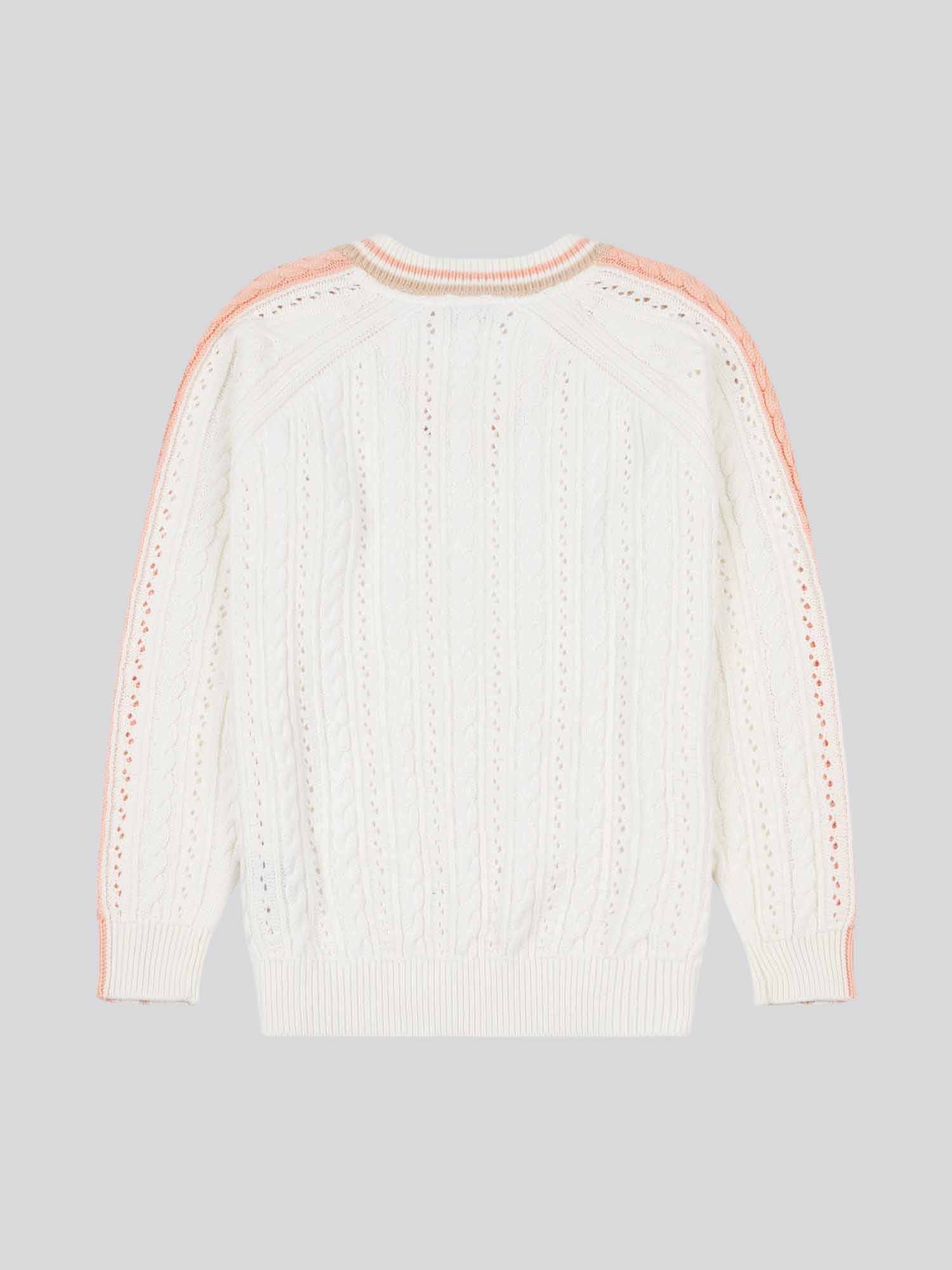 Womens Open Knit Cable Cricket Jumper in Marshmallow
