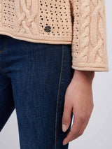 Womens Chunky Cable Open Knit Jumper in Smoke Gray