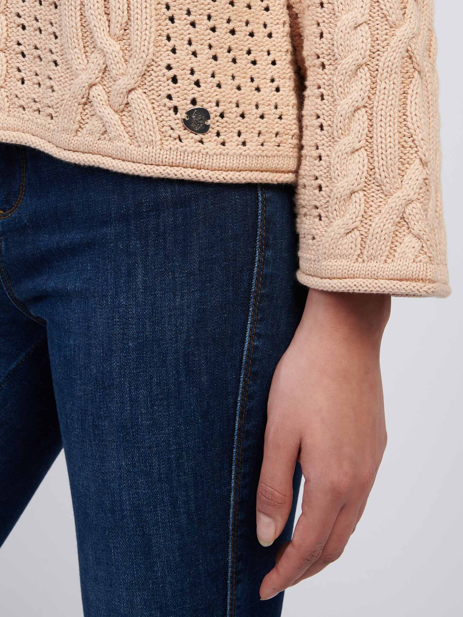 Womens Chunky Cable Open Knit Jumper in Smoke Gray