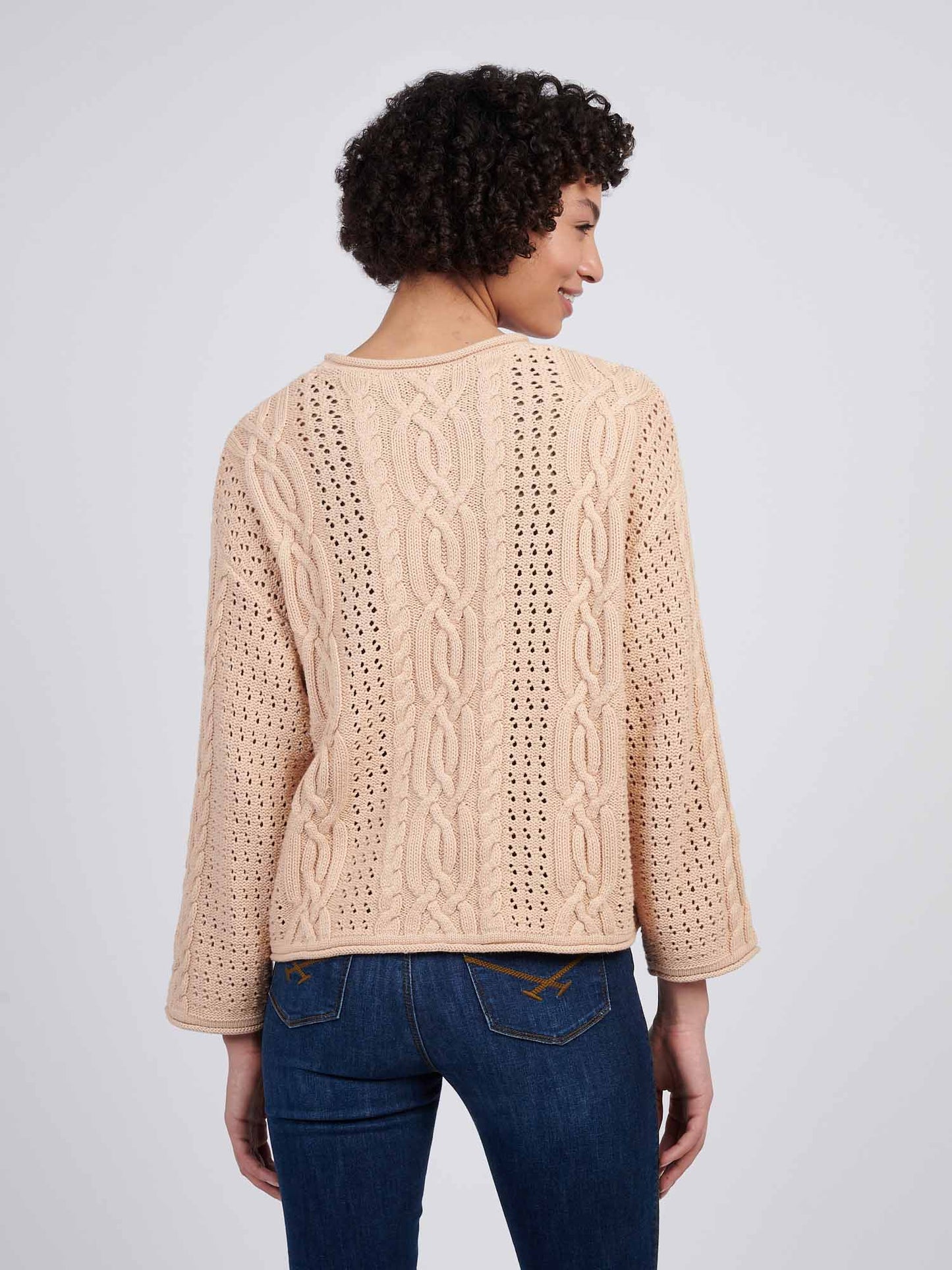 Womens Chunky Cable Open Knit Jumper in Smoke Gray