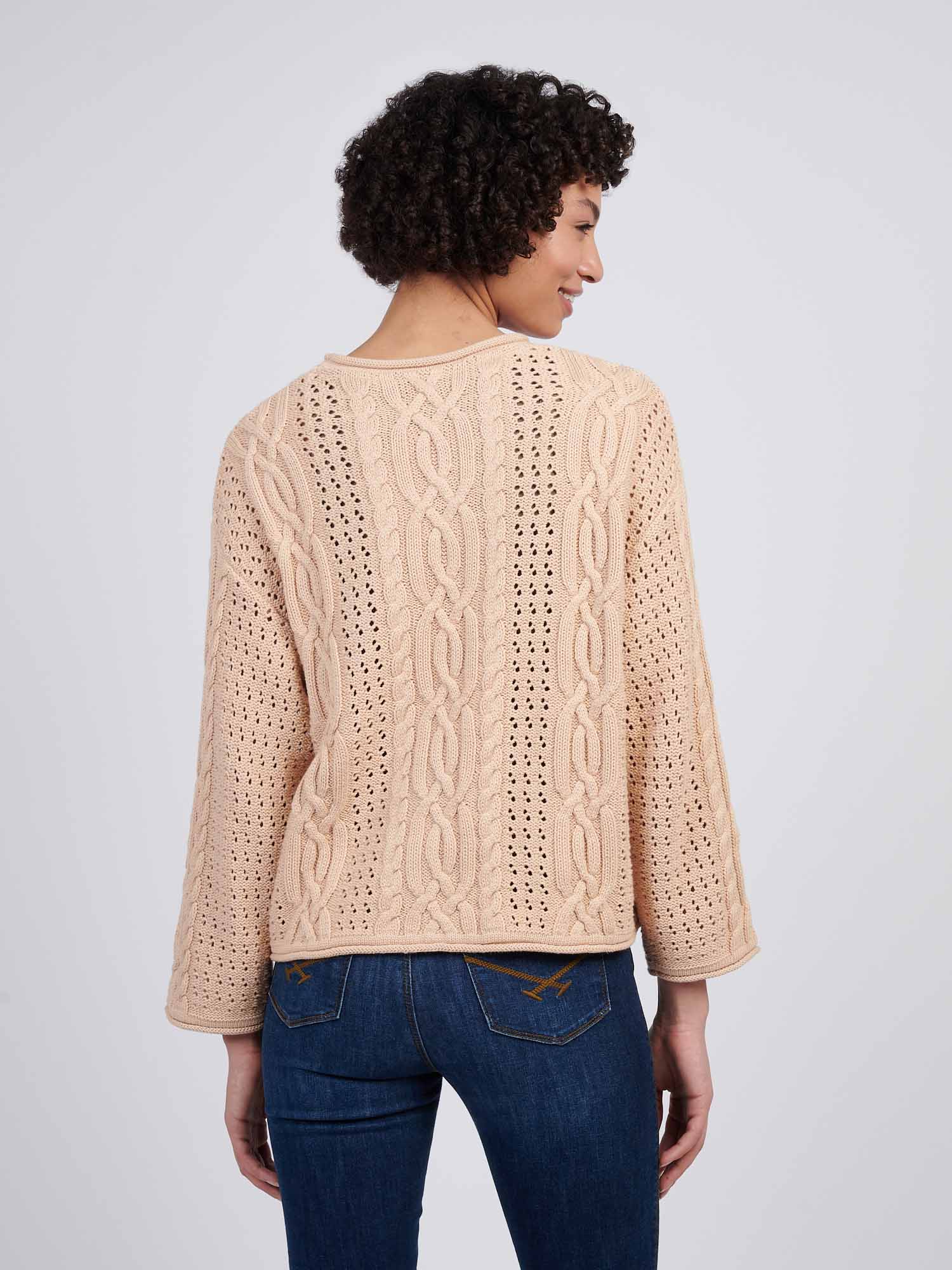 Womens Chunky Cable Open Knit Jumper in Smoke Gray