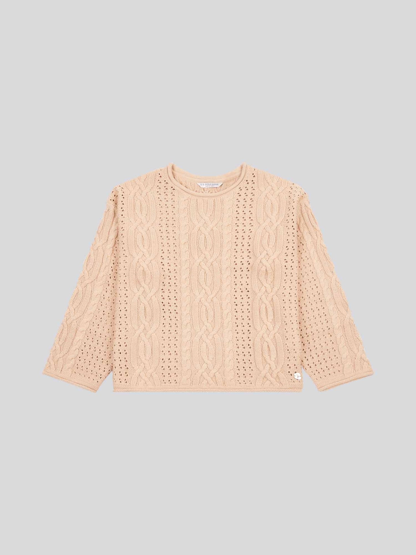 Womens Chunky Cable Open Knit Jumper in Smoke Gray
