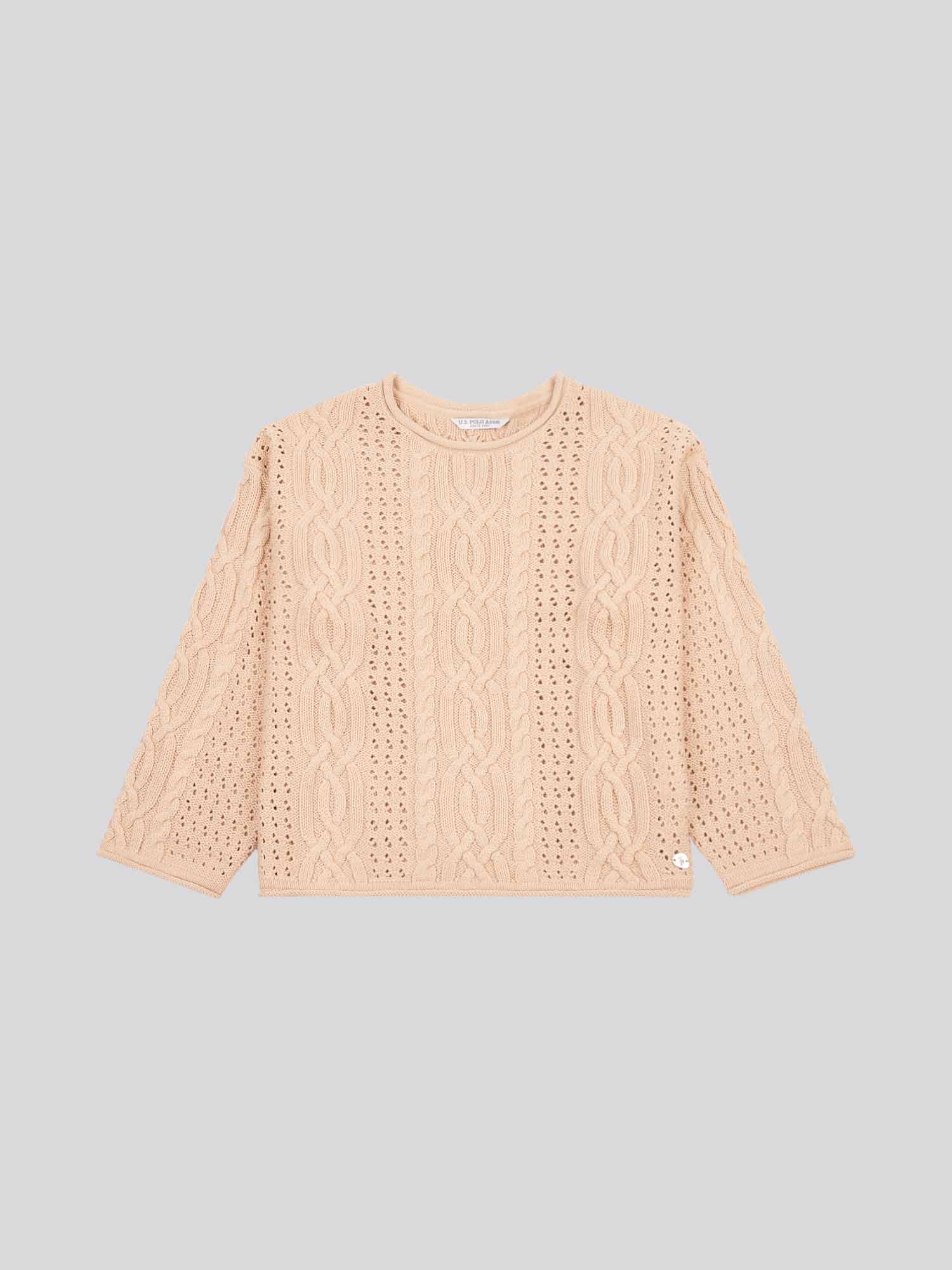 Womens Chunky Cable Open Knit Jumper in Smoke Gray
