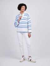 Womens Pointelle Stripe 1/4 Zip Jumper in Vista Blue