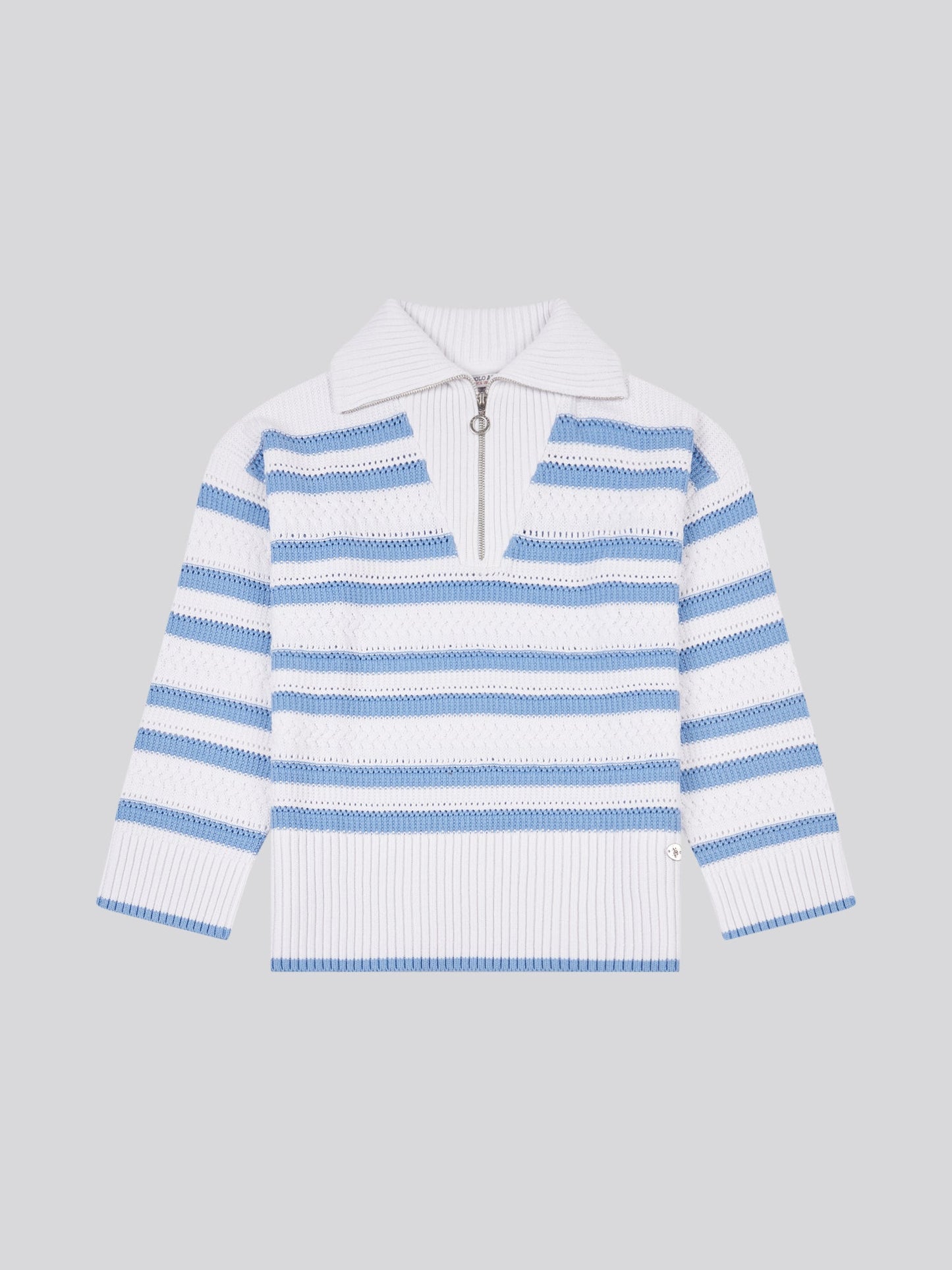 Womens Pointelle Stripe 1/4 Zip Jumper in Vista Blue
