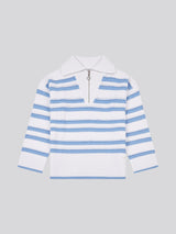 Womens Pointelle Stripe 1/4 Zip Jumper in Vista Blue