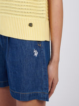 Womens Open Knit Short Sleeve Jumper in Mellow Yellow