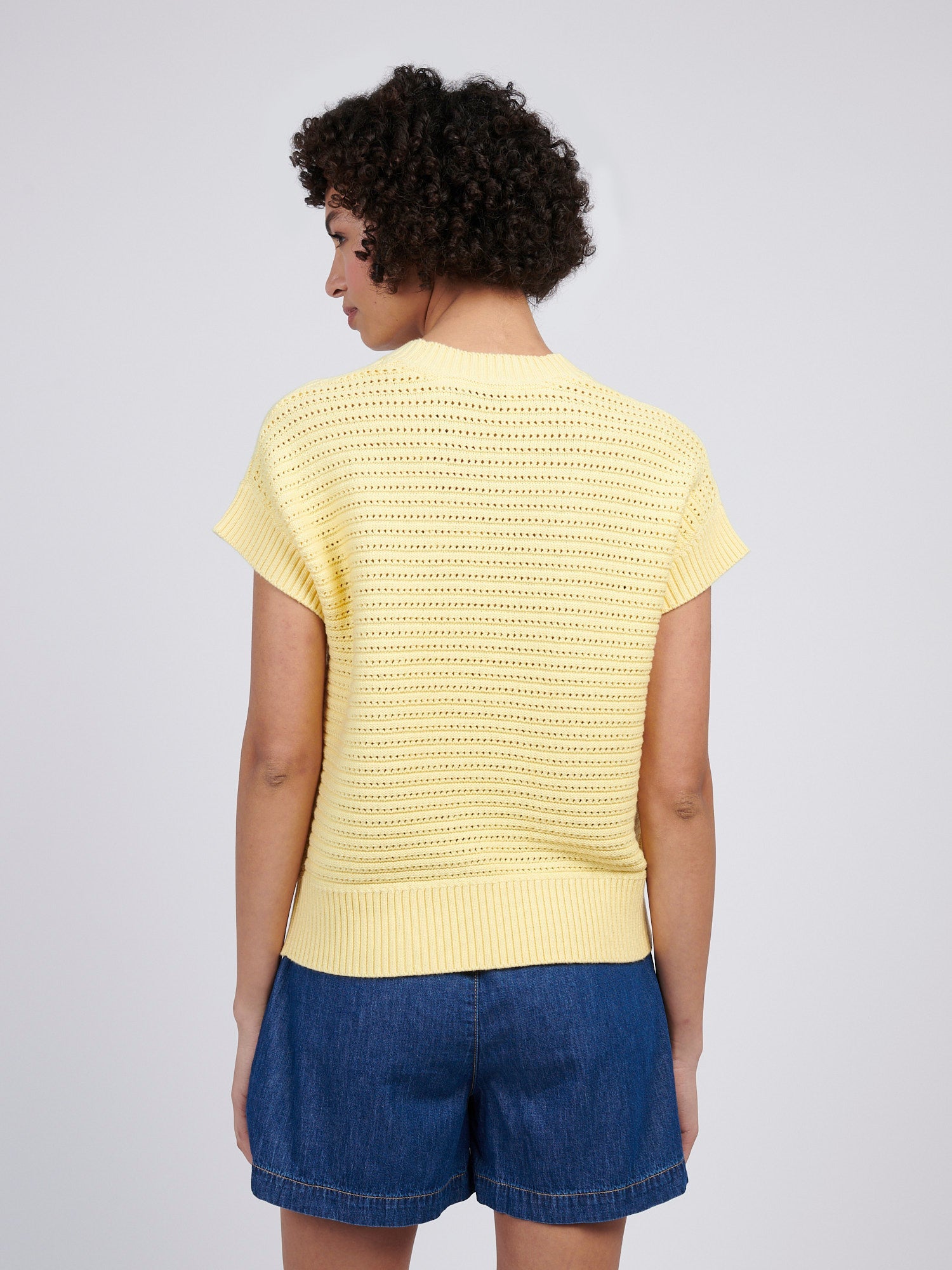 Womens Open Knit Short Sleeve Jumper in Mellow Yellow
