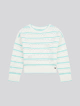 Womens Stripe Open Knit Cable Jumper in Blue Light