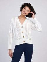 Womens Open Knit Cable Cardigan in Marshmallow