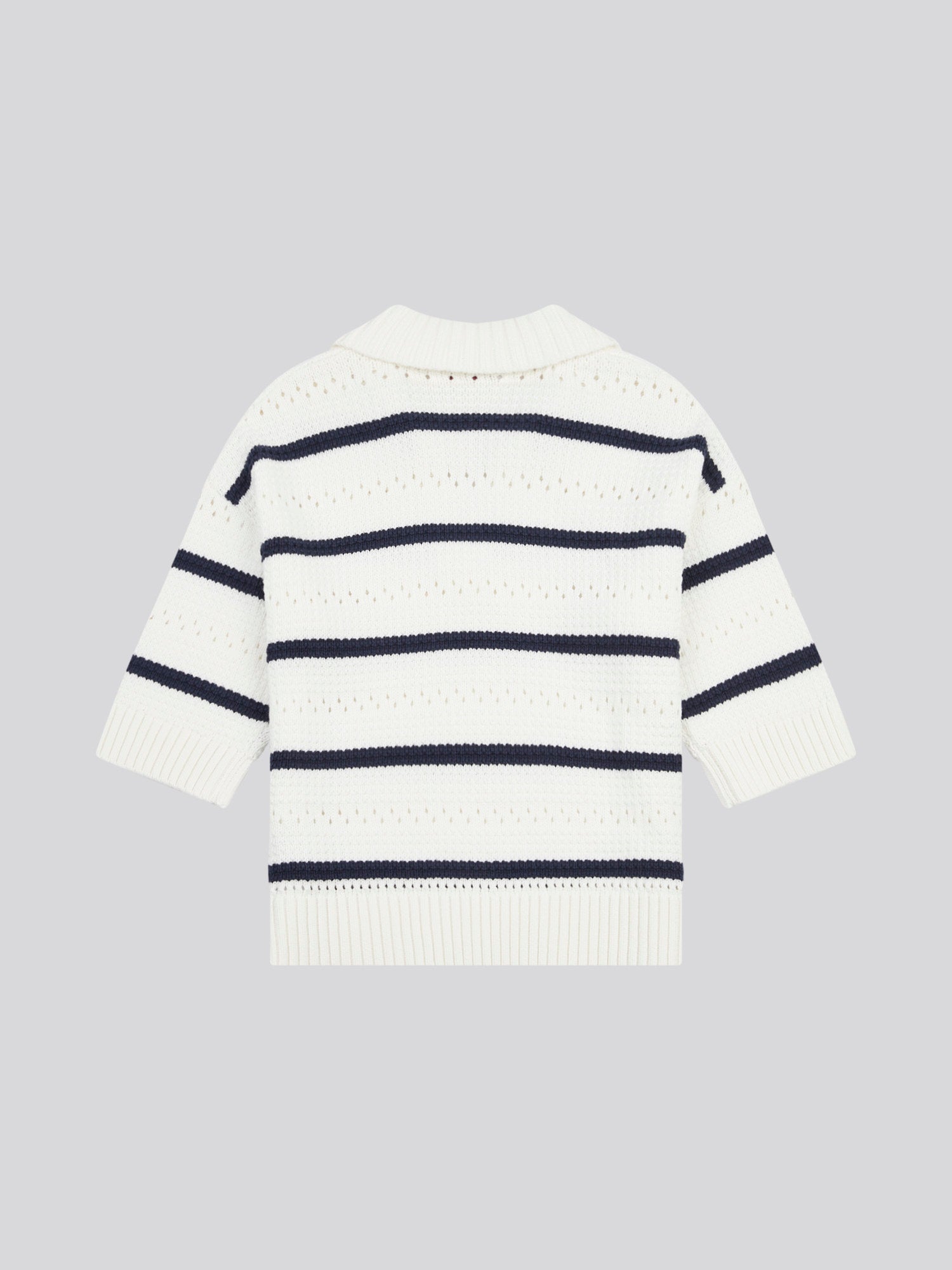 Womens Open Colour Stripe Pointelle Jumper in Navy Iris