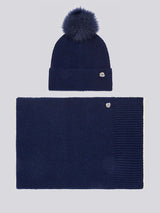 Womens Lurex Cable Beanie & Scarf Set in White / Harbour Mist DHM