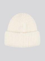Womens Double Horsemen Woven Patch Beanie in Marshmallow
