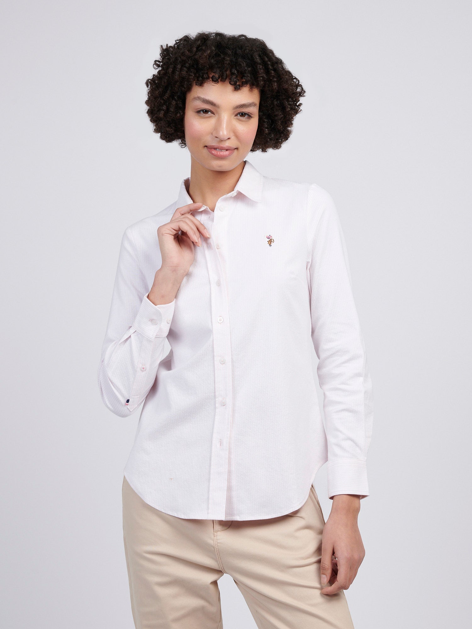 Womens Stripe Stretch Classic Fit Oxford Shirt Crystal Rose