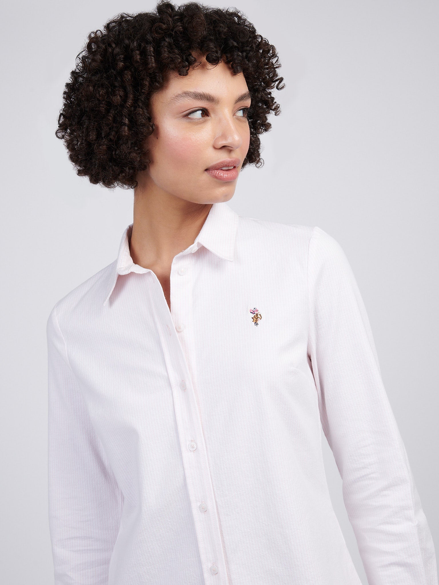 Womens Stripe Stretch Classic Fit Oxford Shirt Crystal Rose
