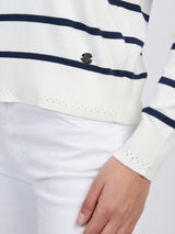Womens Stripe V-Neck Fine Knit Jumper in Navy Iris