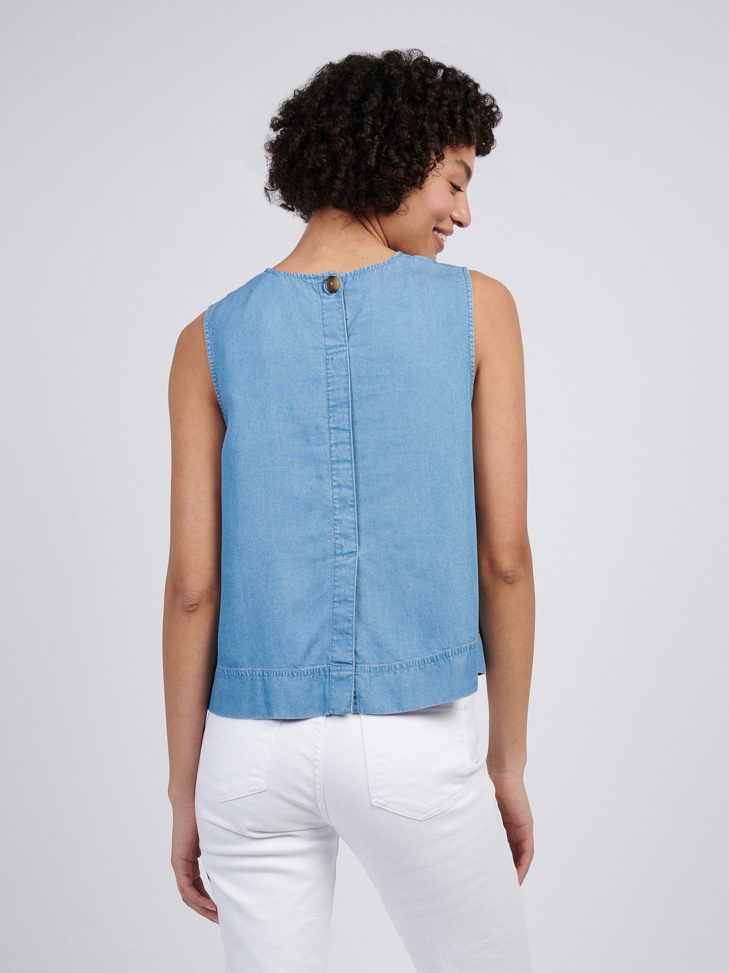 Womens Chambray Swing Top in Light Chambray Blue