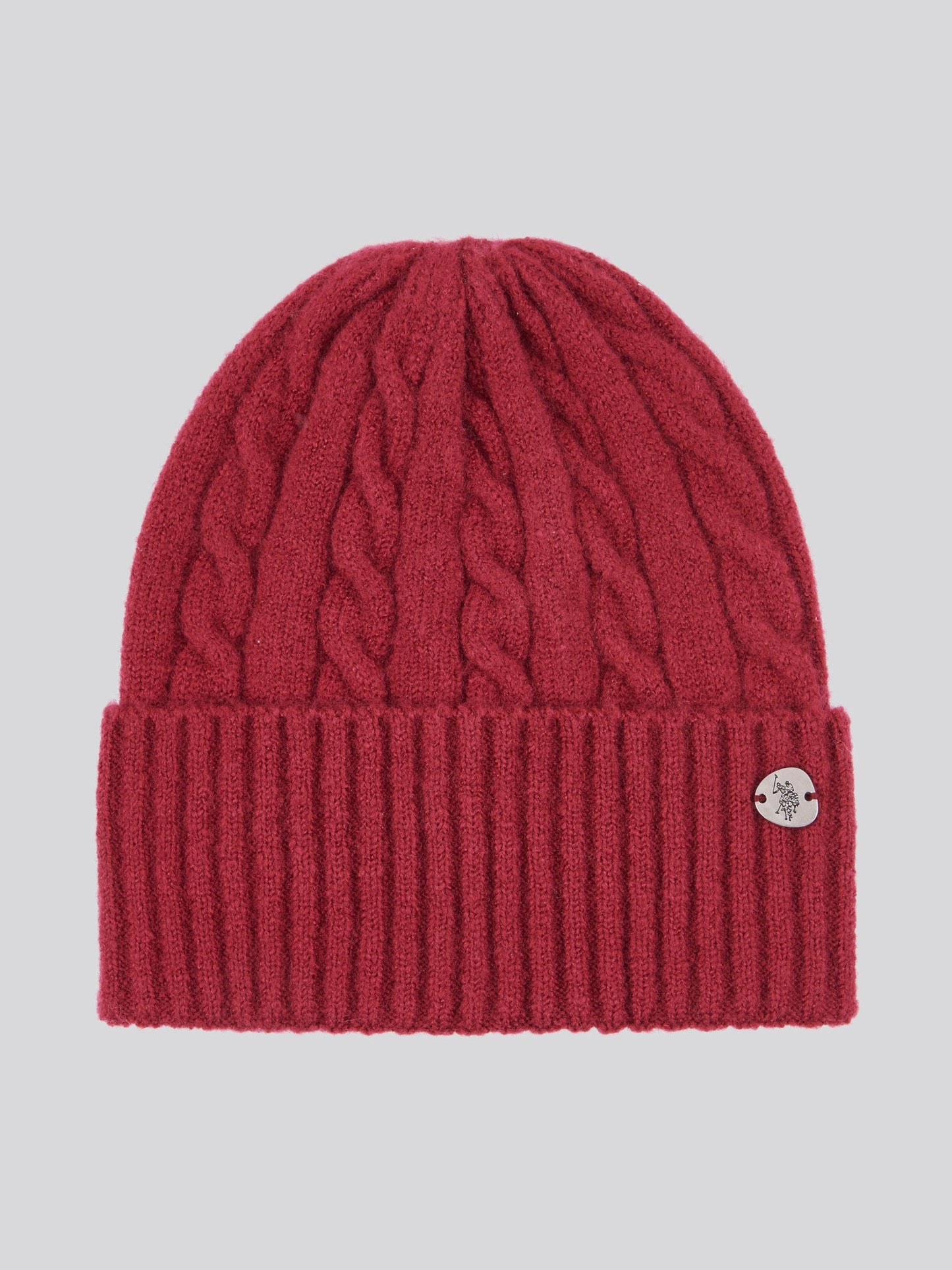 Womens Cable Beanie & Check Scarf Box Set in Beet Red