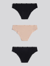 Womens 3 Pack Lace Trim Thin Waistband Bikini Brief in Black
