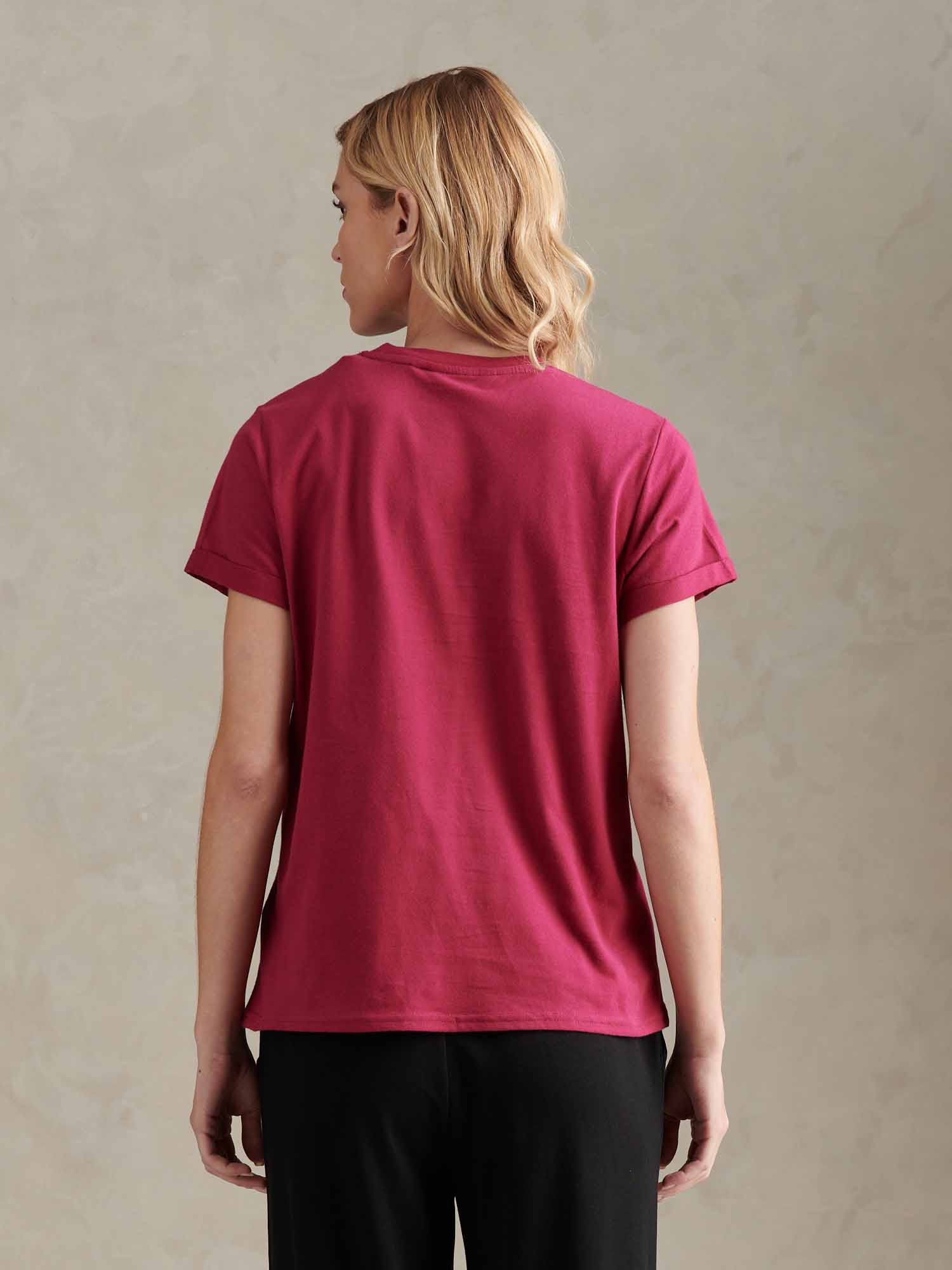 Womens Crew Neck Pocket T-Shirt in Beaujolais