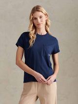 Womens Crew Neck Pocket T-Shirt in Navy Iris