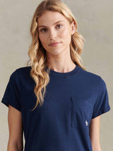 Womens Crew Neck Pocket T-Shirt in Navy Iris