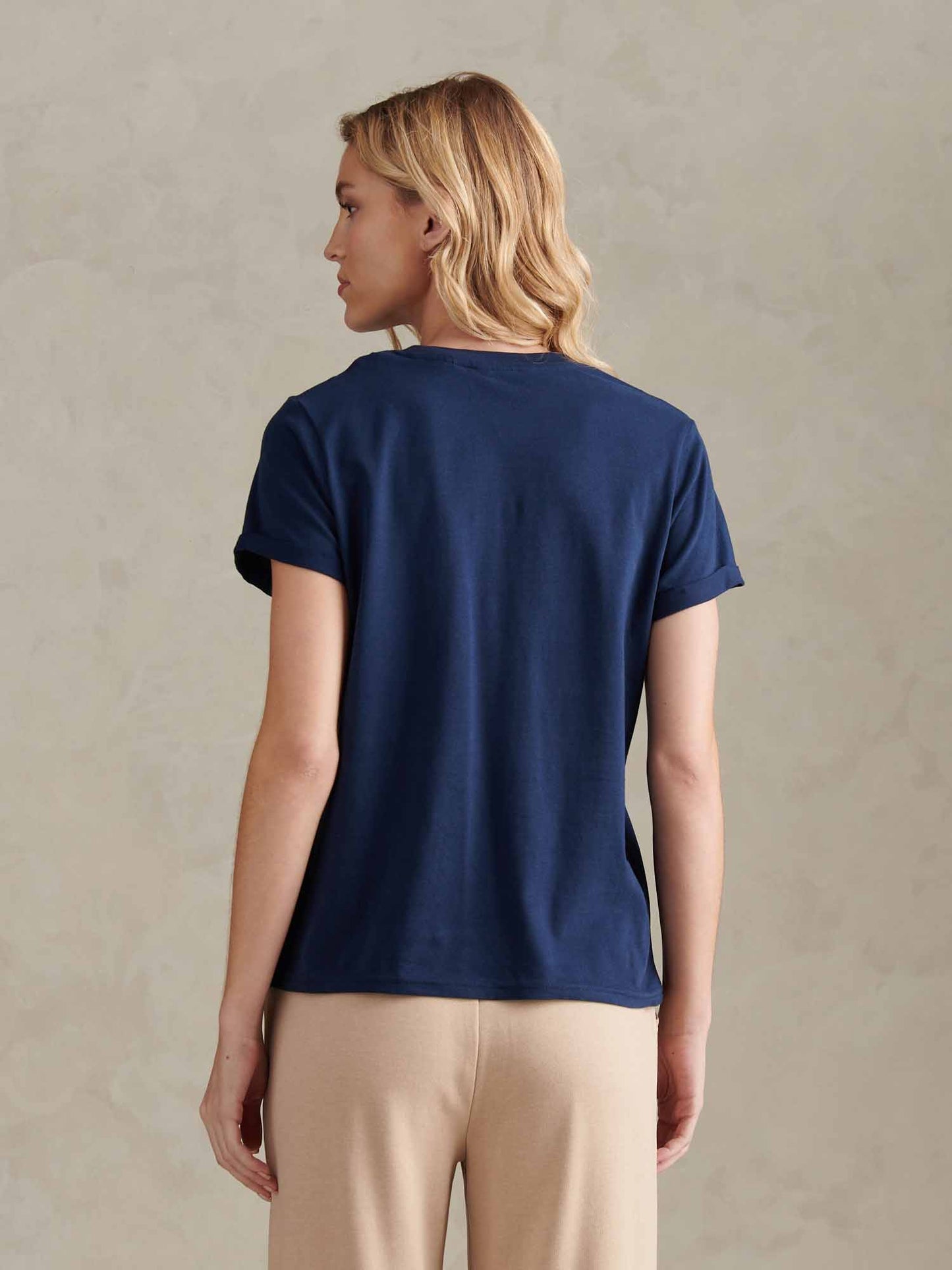Womens Crew Neck Pocket T-Shirt in Navy Iris