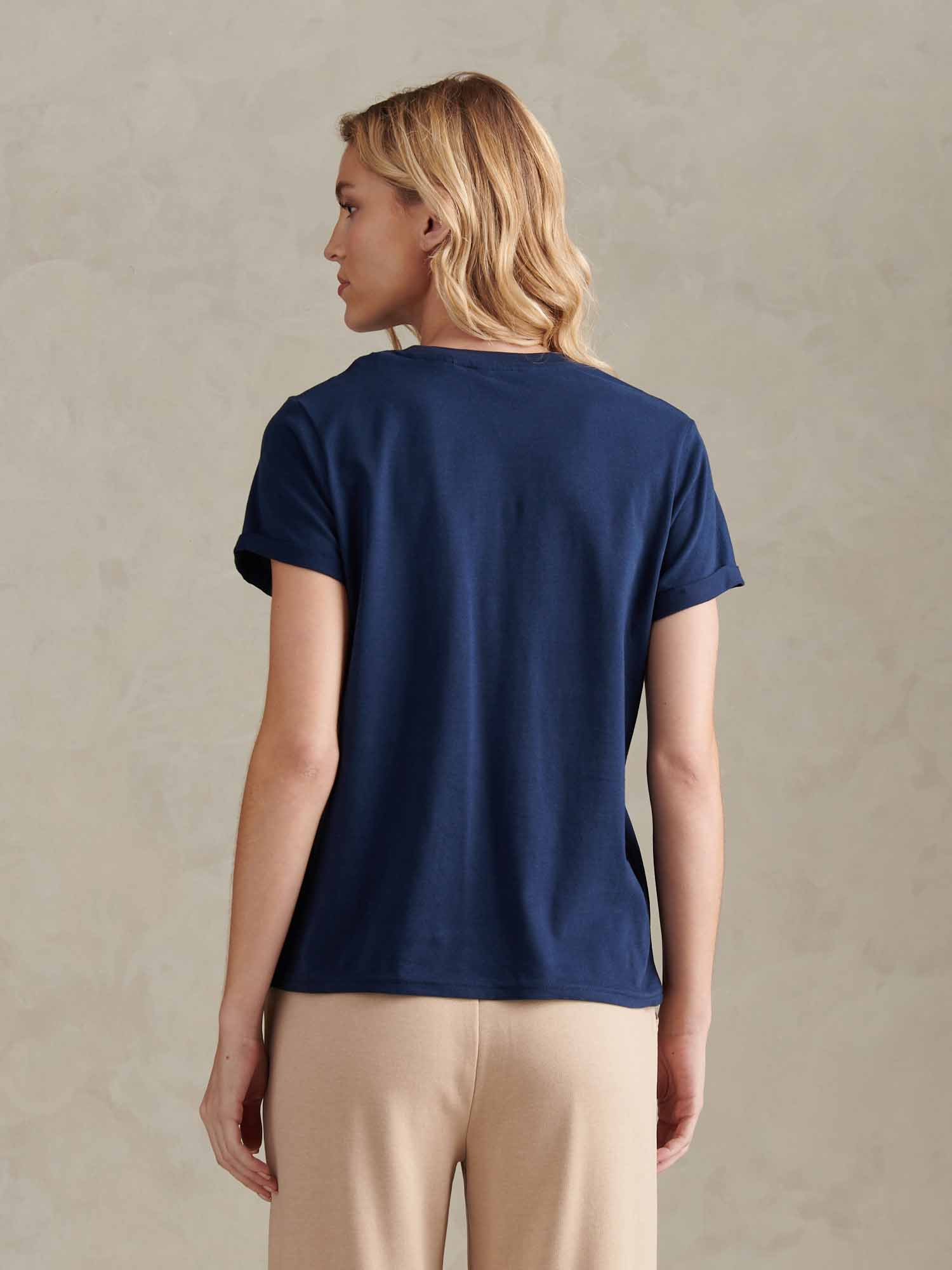 Womens Crew Neck Pocket T-Shirt in Navy Iris
